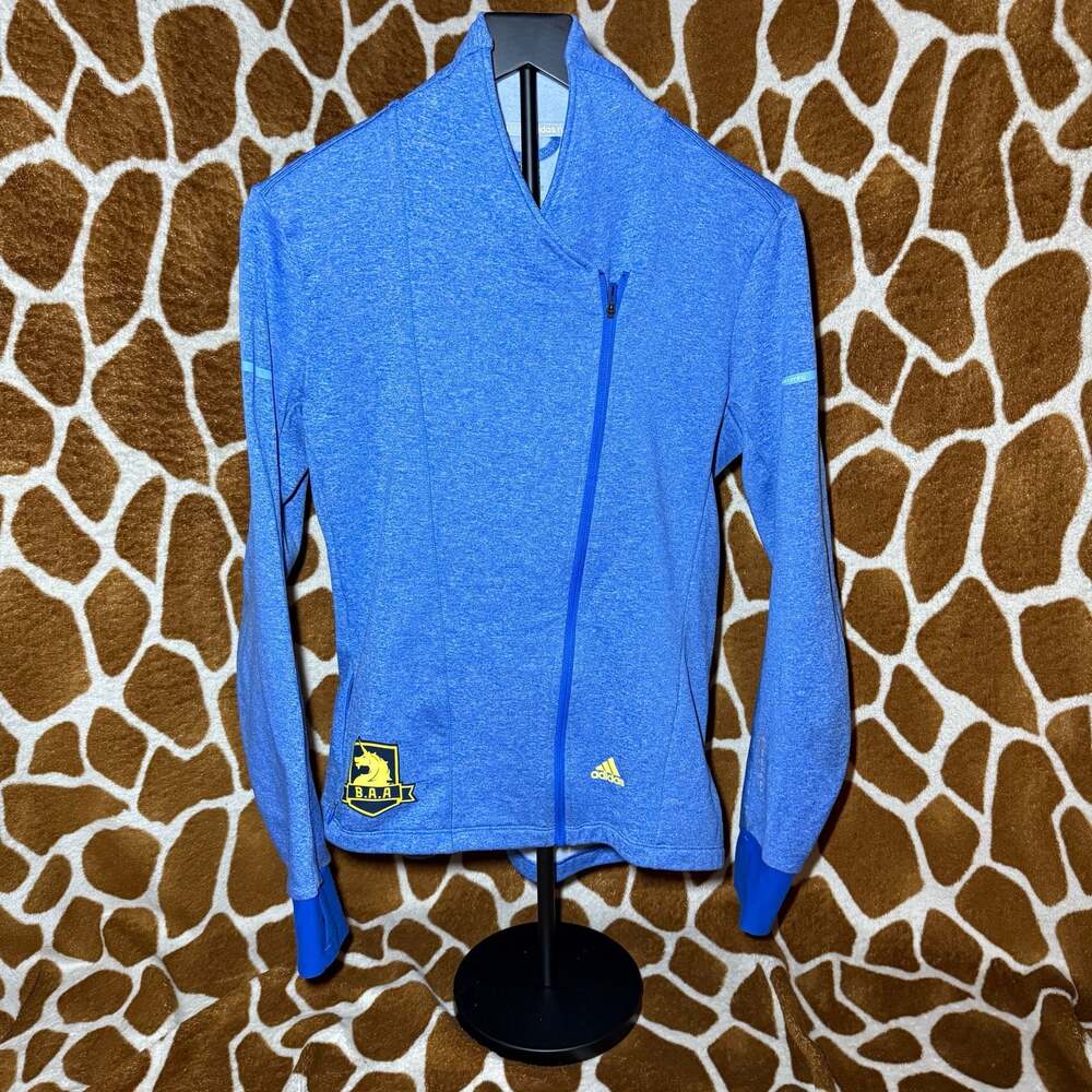 Women's Adidas 2013 Boston Marathon B.A.A. Asymmetrical Zip Running Jacket Blue